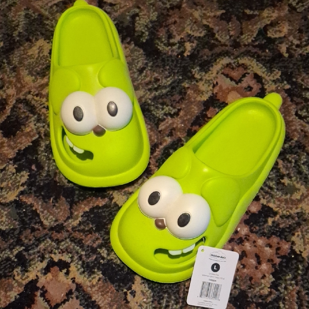 Green Perforated Sandals with Playful Design